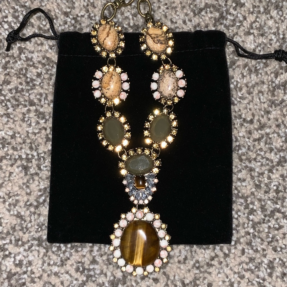 Joan Rivers Classic Collection Gold Tone Agate Cabochone Rhinestone Necklace